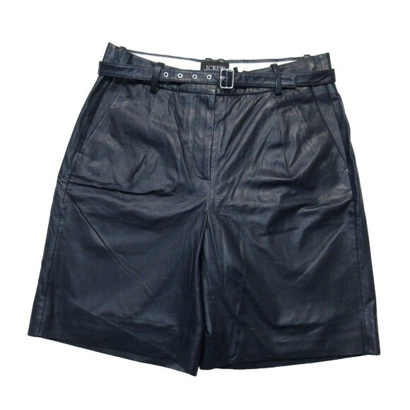 NWT J.Crew Collection Pleated Trouser Short in Navy Leather Belted Shorts 6 $428 - Picture 2 of 7
